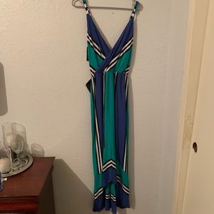 Bebe Hi-Low Stripe Maxi Dress NWT